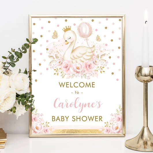Poster Princesse Swan avec Balloon rose Bienvenue Bébé Fi