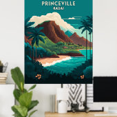 Poster Princeville Kauai Hawaii Beach Mounts Retro (Bureau à domicile)