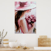 Poster Print,Romantic Woman with Flowers – Soft Pink Impr (Cuisine)
