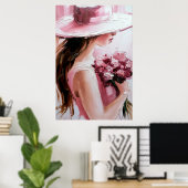 Poster Print,Romantic Woman with Flowers – Soft Pink Impr (Bureau à domicile)