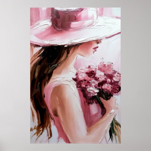 Poster Print,Romantic Woman with Flowers – Soft Pink Impr (Devant)