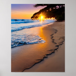 Poster Print Wall Art Tropical Beach Sunset