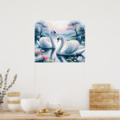 Poster Print - Zwanen in een rustige waterlelievij (Keuken)