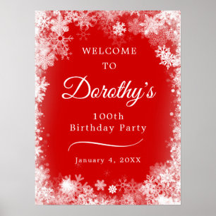 Poster Printable 100e anniversaire Snowflake Red Welcome