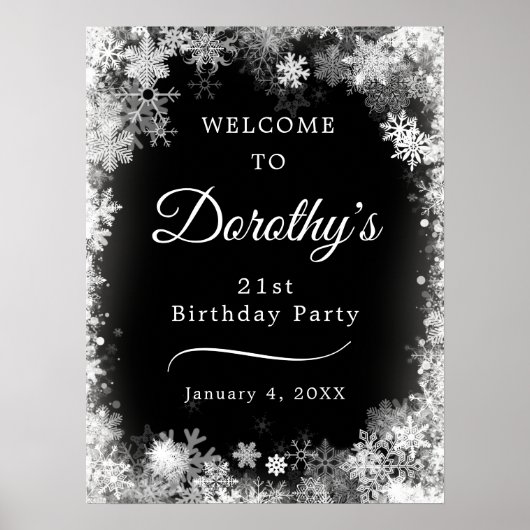 Poster Printable 21e anniversaire Snowflake Black Welcome (Devant)