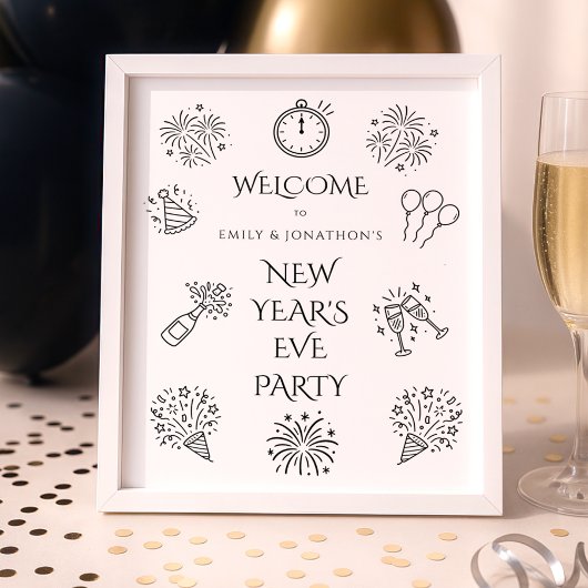 Poster Printable Doodles Black Welcome to New Year Party