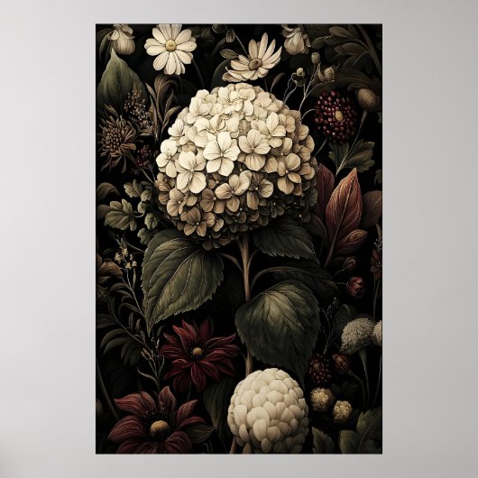 Poster Printable Hydrangea Wall Art, Antique Dark (Devant)