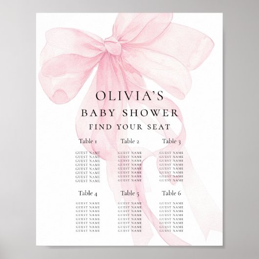 Poster Printable Pink Bow Baby Shower Seating Chart (Devant)