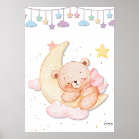 Poster Printable Sleeping Teddy Bear Wall Art  (Devant)
