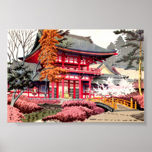 Poster Printemps du Temple Rouge japonais