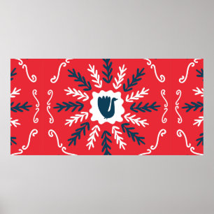 Poster Printemps, Joyeux Noël folk art carré doodart