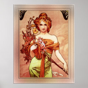 Poster Printemps La beauté dorée par Alphonse Mucha