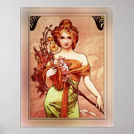 Poster Printemps La beauté dorée par Alphonse Mucha (Devant)