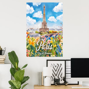 Poster Printemps parisien : La tour Eiffel fleurit