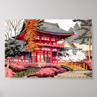 Poster Printemps rouge du temple japonais