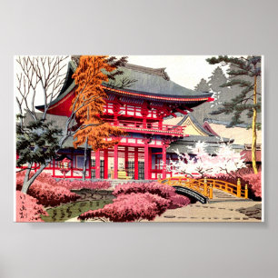 Poster Printemps rouge du temple japonais