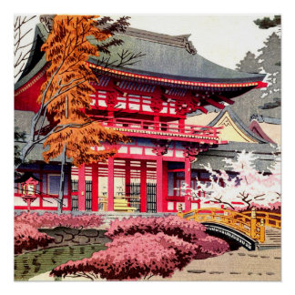 Poster Printemps rouge du temple japonais