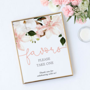 Poster Privilégier le signe baby shower floral de lys