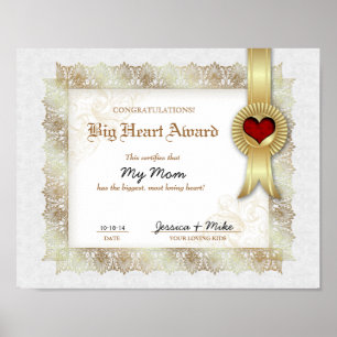Poster Prix Hero Heart Love Certificat Meilleure maman