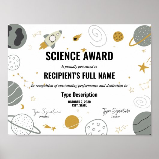 Poster Prix Science avec thème spatial (Devant)