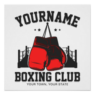 Poster Pro Boxer AJOUTER NOM Gants rouges Boxer Ring Trai