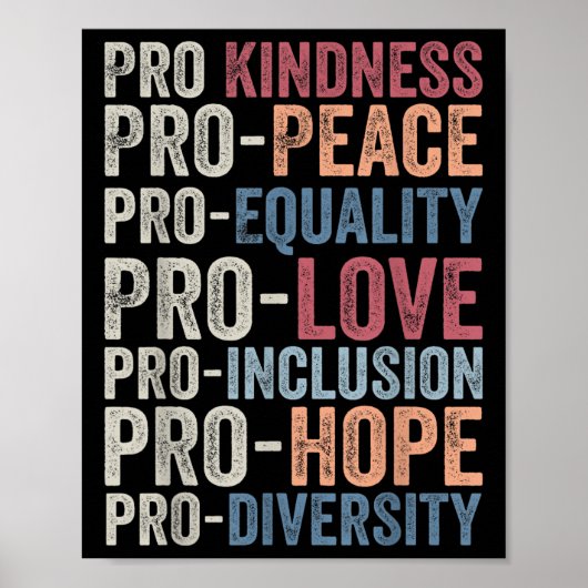Poster Pro Kindness Pro Peace Equality Love Diversity Hum (Devant)