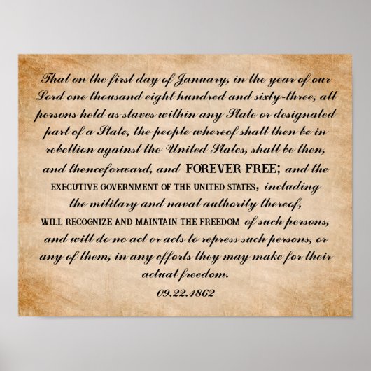 Poster Proclamation d'émancipation par Abraham Lincoln (Devant)