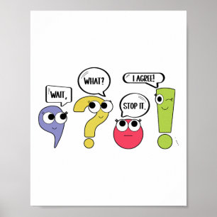 Poster Prof de grammaire drôle Ponctuation Attendez quoi