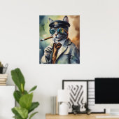 Poster Professeur cool Cat Wall Art, Cigar Fumer Chat (Bureau à domicile)