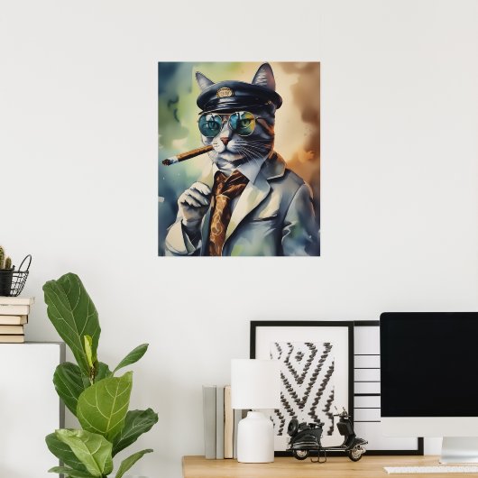 Poster Professeur cool Cat Wall Art, Cigar Fumer Chat (Bureau à domicile)