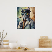 Poster Professeur cool Cat Wall Art, Cigar Fumer Chat (Cuisine)