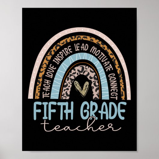 Poster Professeur de cinquième année Léopard Boho Arc-en- (Devant)