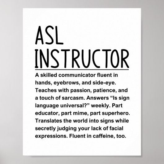 Poster Professeur de langue des signes (Devant)