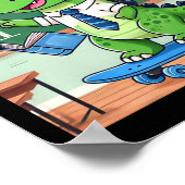 Poster Professeur dinosaure mignon faisant du skateboard  (Coin)