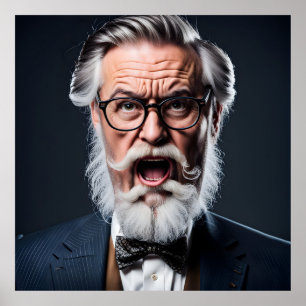 Poster Professeur fou fou avec barbe