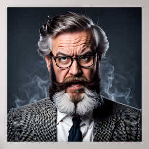 Poster Professeur fou fou avec barbe