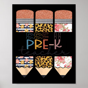 Poster Professeur Fun Leopard Pencil Joyeux Premier Jour