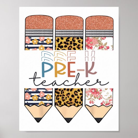 Poster Professeur pré-maternelle Fun Léopard Crayon Heure (Devant)