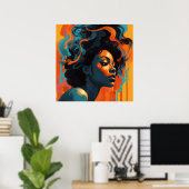 Poster Profil Abstrait Jeune femme noire en Orange I (Bureau à domicile)