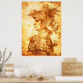 Poster PROFIL DE GUERRIER DANS DRAGON HELMET Sepia Dessin (Cuisine)