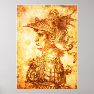 Poster PROFIL DE GUERRIER DANS DRAGON HELMET Sepia Dessin