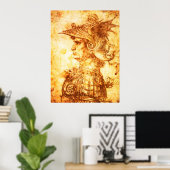 Poster PROFIL DE GUERRIER EN CASQUE DE DRAGON Dessin Sépi (Bureau à domicile)