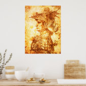 Poster PROFIL DE GUERRIER EN CASQUE DE DRAGON Dessin Sépi (Cuisine)