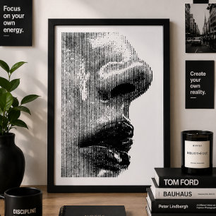 Poster Profil de visage abstrait minimaliste noir et blan