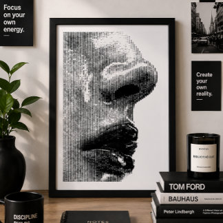 Poster Profil de visage abstrait minimaliste noir et blan