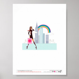 Poster Profil d'une femme marchant tenant un sac d'achat