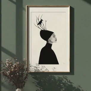 Poster Profil serein : Corbeau & Branches Portrait mode