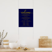 Poster Programme de cérémonie de mariage bleu marine or (Cuisine)