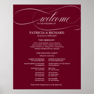 Poster Programme de cérémonie de mariage Burgundy Marsala