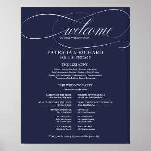 Poster Programme de cérémonie de mariage élégant Bleu mar